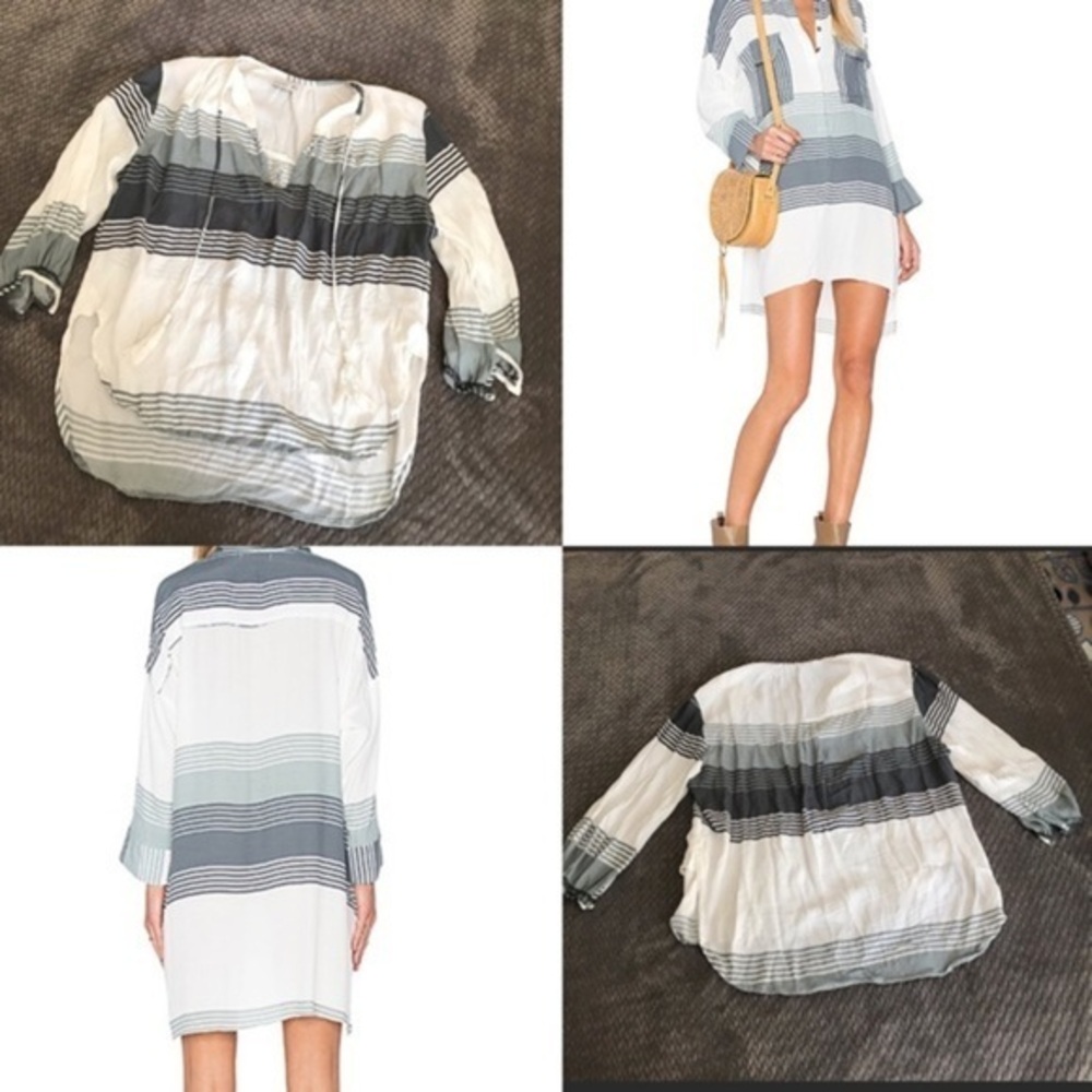 FAITHFULL THE BRAND white boho top blue stripes